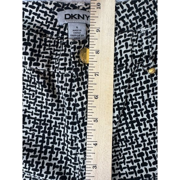 DKNY Trousers Pants Womens Size 8 Printed Black White Tapered Low Rise Cotton - Picture 7 of 10